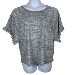 Cable Stitch Size XL Knit Top Heathered Gray Ruffled Short Sleeves Womens Shirt